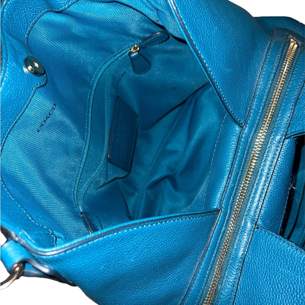 Coach Beautiful Blue Leather Tote Bag With Matching Long Wallet Nwot - Picture 8 of 16